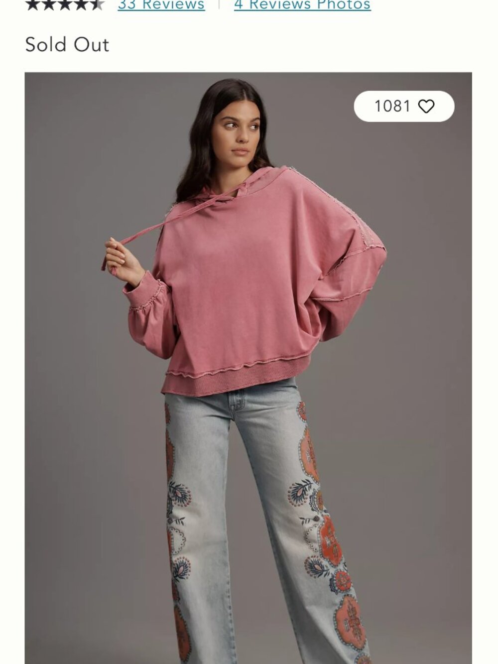 Pilcro Pink Oversized Hooded Sweatshirt Medium